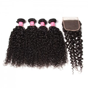 Kriyya Real Indian Hair 4X4 Closure With 4 Bundles Deals Virgin Remy Hair 