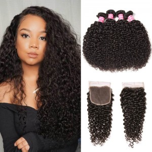 Kriyya Real Indian Hair 4X4 Closure With 4 Bundles Deals Virgin Remy Hair 