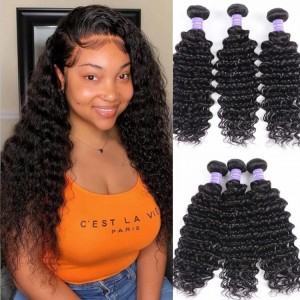 Kriyya Deep Wave Peruvian Virgin Hair Bundles 3 Bundles 7A Human Hair