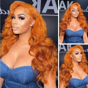 Kriyya Ginger Orange Color Human Hair Wigs 13x4 Lace Front Wigs Body Wave Pre Plucked 150% Density