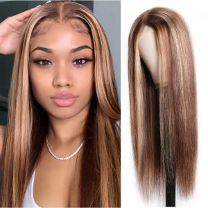 Kriyya Straight Lace Part Wig Honey Blond Highlight Wigs 4 Inch Lace Wig 150% Density