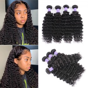 Kriyya Deep Wave Hair Peruvian Human Hair Weave 4 Pcs 7A Human Hair