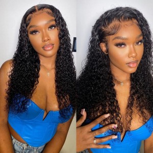 Kriyya 13x4 Lace Front Curly Wig Pre Plucked Virgin Human Hair Wig 150% Density