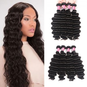 Kriyya Loose Deep Wave Weave 4 Bundle Deals Peruvian Unprocessed Virgin Hair  