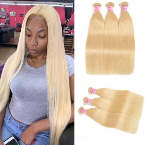 Kriyya Peruvian Hair Straight 3 Bundles 613 Blonde Human Hair Weave