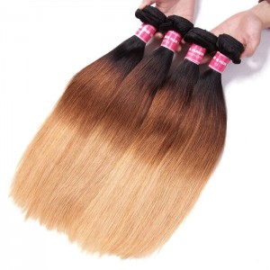 Kriyya Straight Virgin Hair T1B/4/27 Ombre 4 Bundles With 4x4 Lace Closure Peruvian Hair