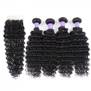 Kriyya Deep Wave Hair 4 Bundles With Closure Malaysian Hair