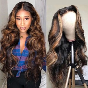 Kriyya 13x4 Lace Front Wigs Balayage #FB30 Body Wave Bronde Highlight Human Hair Wigs 150% Density
