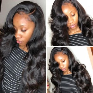 Kriyya 4x4 Lace Closure Wig Pre Plucked Body Wave Remy Hair Wig Natural Black 150% Density