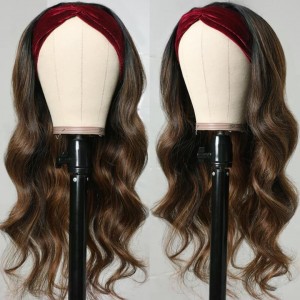 Kriyya Balayage Highlight Body Wave Headband Wigs #FB30 Root Bronde Highlight Human Hair Wigs