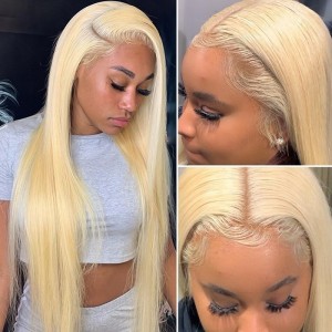 Kriyya 613 Blonde Straight Human Hair Wigs 150% Density 13x4 Lace Front Wigs For Sale