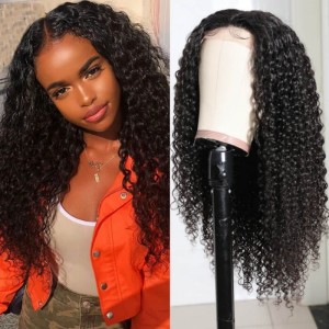 Kriyya Brazilian Human Hair Jerry Curly Lace Part Wig 150% Density Middle Part Wigs For Women