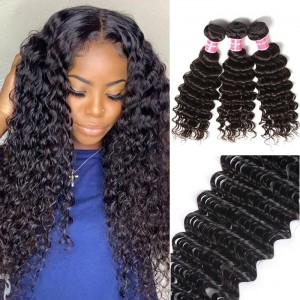 Kriyya Peruvian Deep Wave 3 Bundle Deals Human Hair Weave 9A Virgin Hair