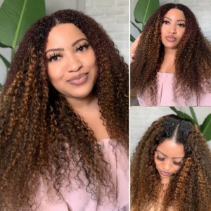 Kriyya V Part Curly Wig Beyoncé Inspired Highlight Upgrade U Part Wig No Leave Out Human Hair Wig