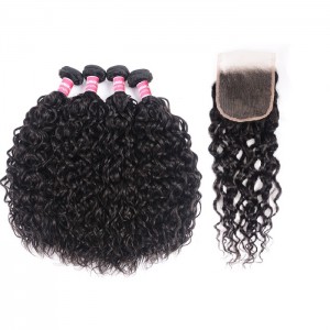 Kriyya Peruvian Water Wave Hair Wet And Wavy 4 Bundles With Closure