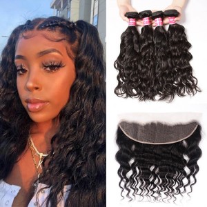 Kriyya Malaysian Natural Wave Wet And Wavy Hair 4 Bundles With 13x4 Frontal Closure