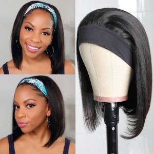 Kriyya HeadBand Wigs Human Hair Bob Wigs 150% Density Virgin Hair Glueless Wigs Natural Color 10-14 Inch