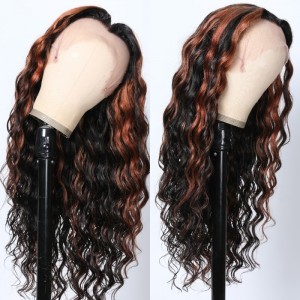 Kriyya Brown Copper Red Highlight 13X4 Lace Front Deep Body Wave Wigs 150% Density For Women