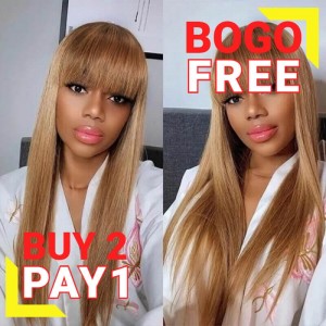 Kriyya Honey Blonde Wig with Choppy Bangs Dark Root Glueless 13X4 Lace Front Long Wigs 24 Inch