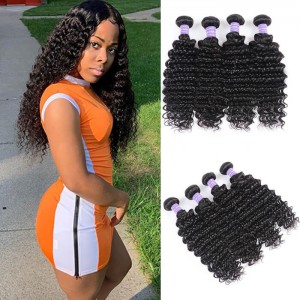 Kriyya Deep Wave Hair Peruvian Human Hair Weave 4 Pcs 7A Human Hair