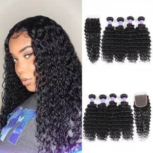 Kriyya Deep Wave Hair 4 Bundles With Closure Malaysian Hair