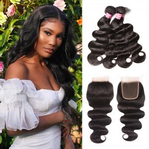 Kriyya Best Peruvian Human Virgin Hair Body Wave 4 Bundles With Lace Closure 