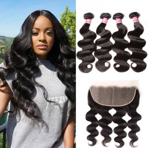 Kriyya 13x6 Ear To Ear Lace Frontal With 4Bundles Malaysian Body Wave Hair