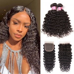 Kriyya 4 Bundles Peruvian Deep Wave Hair With 4X4 Closure 