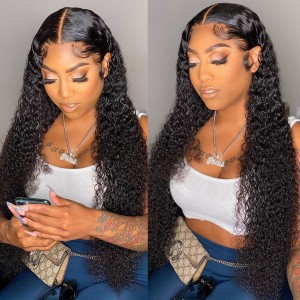 Kriyya Jerry Curly Human Hair Wigs 180 Density 5x5 Lace Closure Wigs HD Transparent Lace Wigs