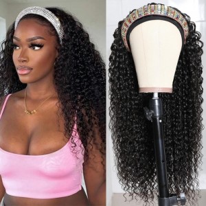 Kriyya Glueless Beginner Friendly Jerry Curly Human Hair Headband Wigs 150% Density