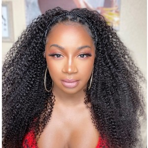 Kriyya Kinky Curly 3/4 Half Wig Glueless Wigs Kinky Curly Virgin Human Hair Wig 150% Density