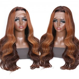 Kriyya Money Piece Face Fram Highlight Bouncy Body Wave 13X4 Lace Front Wig 150% Density