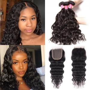 Kriyya Indian Virgin Remy Hair 3 Bundles Natural Wave With 4*4 Lace Closure