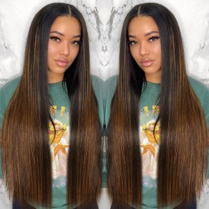 Kriyya New Straight V Part Wig Beyoncé Inspired Highlight Upgrade U Part Wig No Leave Out Human Hair Wig