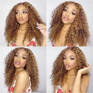 Kriyya Ombre Honey Blonde Deep Wave Human Hair Wig With Brown Root Pre Plucked Deep Wave 13x4 Lace Front Wig