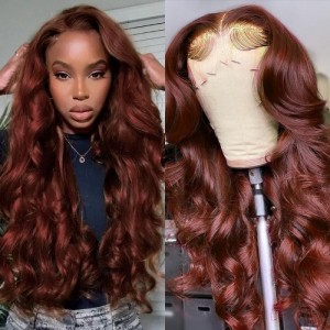 Kriyya Strawberry Brunette Human Hair Body Wave Wig 13x4 Lace Front With Baby Hair 150% Density