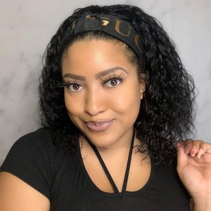 Kriyya Short BOB Headband Wig Water Wave Human Hair Wig Glueless Easy Wear