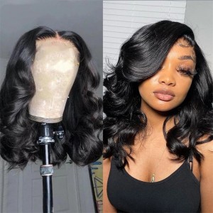 Kriyya Short Wavy Bob Wigs 13x4 Lace Front Human Hair Wigs 180% Density