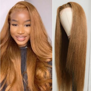 Kriyya Straight Hair Wig 150% Density Middle Part Lace Part Wig Ginger Blonde Brazilian Virgin Hair