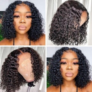 Kriyya Water Wave 4X4 Lace Closure Bob Wigs Short Virgin Human Hair Wigs With Baby Hair