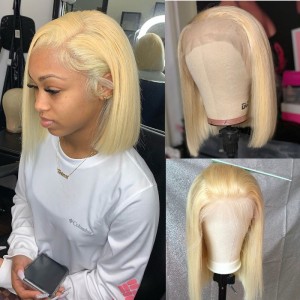 Kriyya Short Blonde Bob Lace Front Wig 613 Straight Human Hair Wigs For Sale