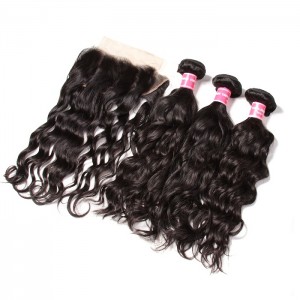 Kriyya 3 Bundles Brazilian Virgin Hair Natural Wave Unprocessed Virgin Hair With 13*4 Lace Frontal