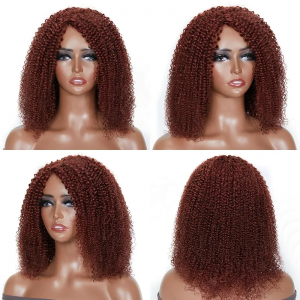 Kriyya Light Auburn Color Kinky Curly Short Wigs #33 Rich Brown 100% Human Hair Machine Made Wigs
