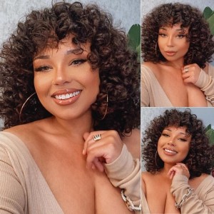 Kriyya Popular Style Bob Curly Wig With Bangs  Stylish Short Hair Thick Human Hair