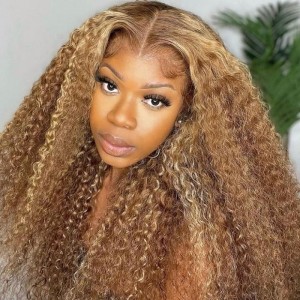 Kriyya  HYPNOTICLAADYY Recommend Honey Blonde 13X4 Lace Front Jerry Curly Human Hair Wig 150% Density With Baby Hair Favorable Price