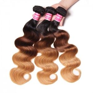 Kriyya Brazilian Body Wave Virgin Hair Three Tone Ombre 3 Bundles With Lace Closure 4x4 Inch