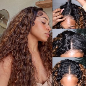 Kriyya V Part Water Wave Wig Beyoncé Inspired Highlight Upgrade U Part Wig No Leave Out Human Hair Wig