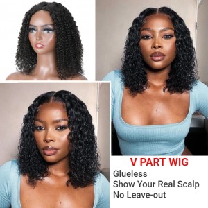 Kriyya Wet And Wavy Water Wave No Leave Out V Part Glueless Bob Real Scalp Human Hair Wig