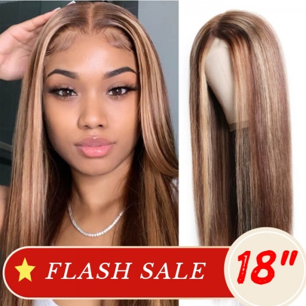 Flash Sale- Straight Honey Blond Highlight Lace Part Wig 150% Density 18 Inch