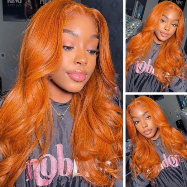Flash Sale Kriyya Ginger Color Body Wave Human Hair Wigs Middle Lace Part Wigs